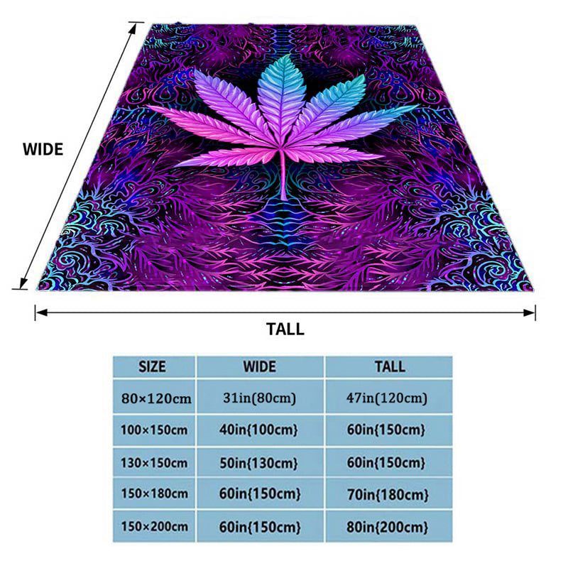 One Purple Psychedelic Maple Leaves Blanket, Lightweight Flannel Throw ideal for Sofa, Bed, Travel, Camping, Livingroom, Office, Couch, Chair, and Bed. This Digital Printing Fleece Blanket features Soft and Warm Flannel Fabric.