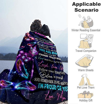 A purple envelope blanket for my daughter, this lightweight flannel throw is perfect for use on the sofa, bed, while traveling, camping, in the living room, office, on the couch, chair, and even in bed. With digital printing on soft and warm flannel