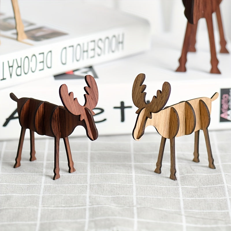 Elk living room desktop decoration for Christmas, simple modern wooden mini deer ornaments for holiday decor and party decorations.