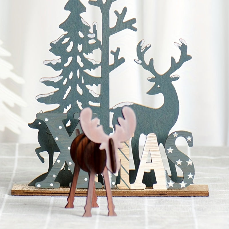 Elk living room desktop decoration for Christmas, simple modern wooden mini deer ornaments for holiday decor and party decorations.