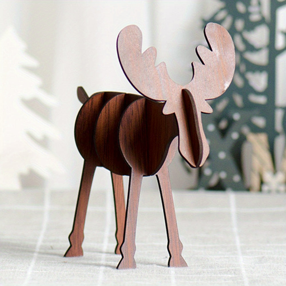 Elk living room desktop decoration for Christmas, simple modern wooden mini deer ornaments for holiday decor and party decorations.