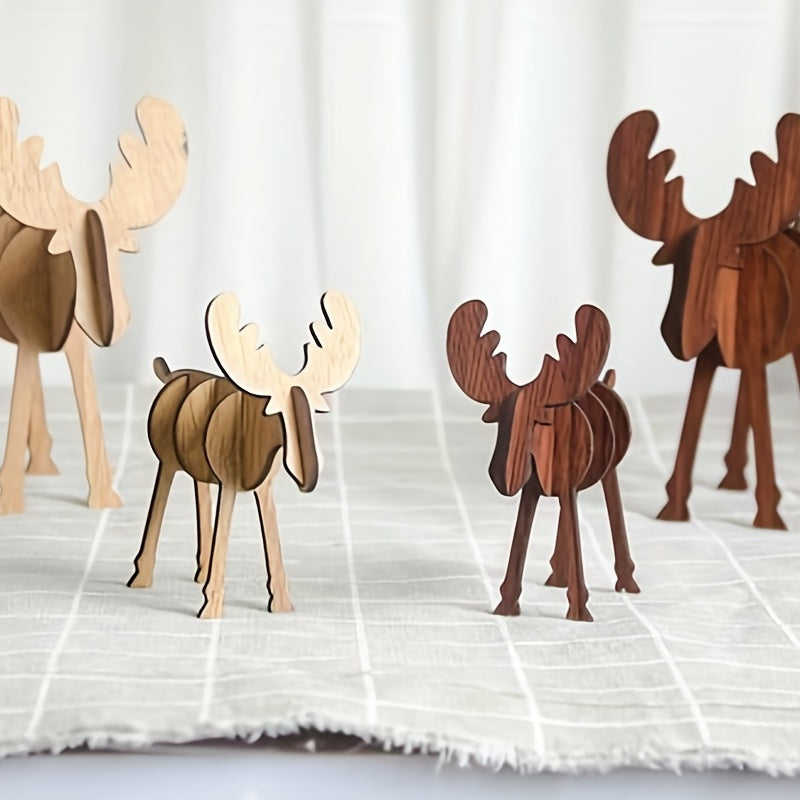 Elk living room desktop decoration for Christmas, simple modern wooden mini deer ornaments for holiday decor and party decorations.