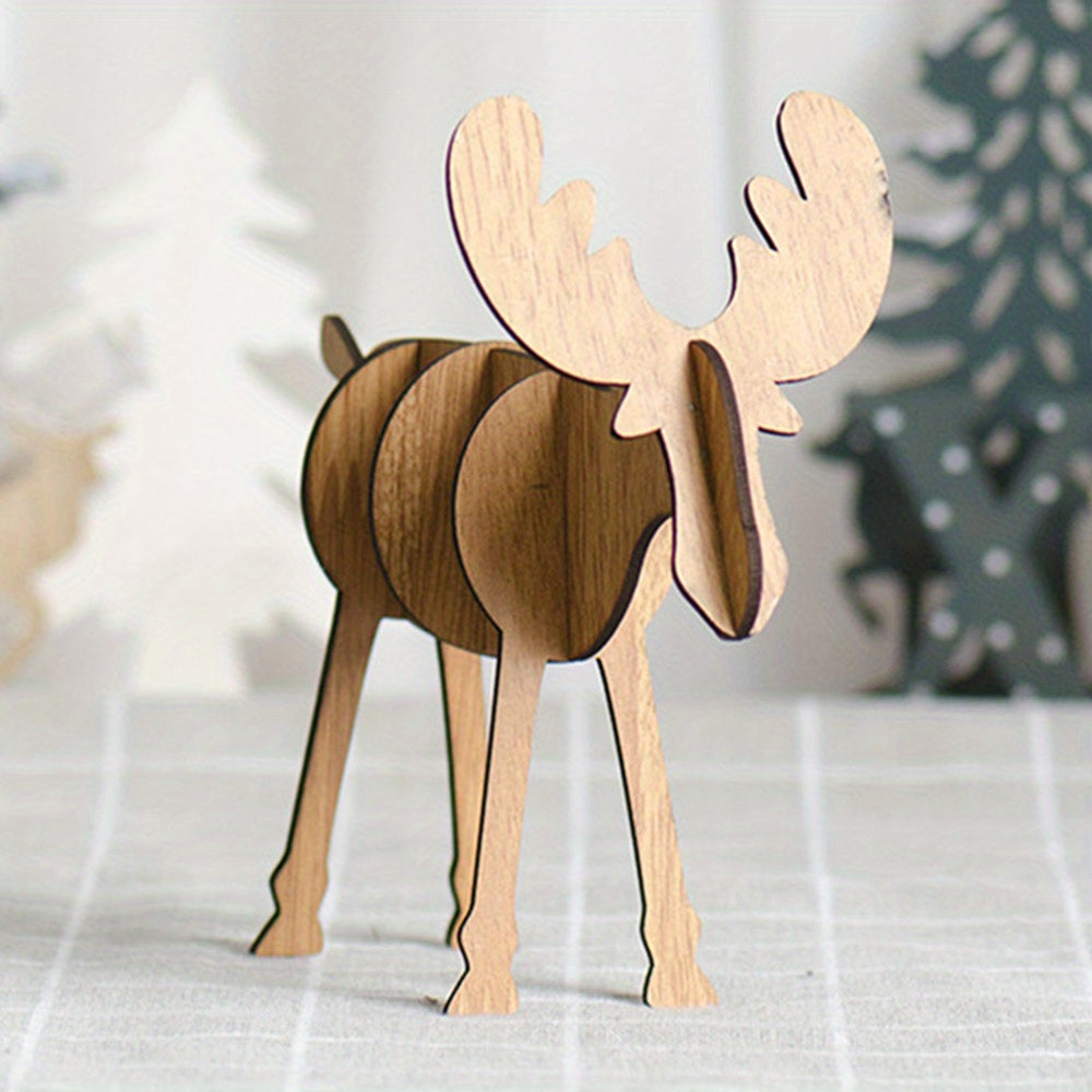 Elk living room desktop decoration for Christmas, simple modern wooden mini deer ornaments for holiday decor and party decorations.