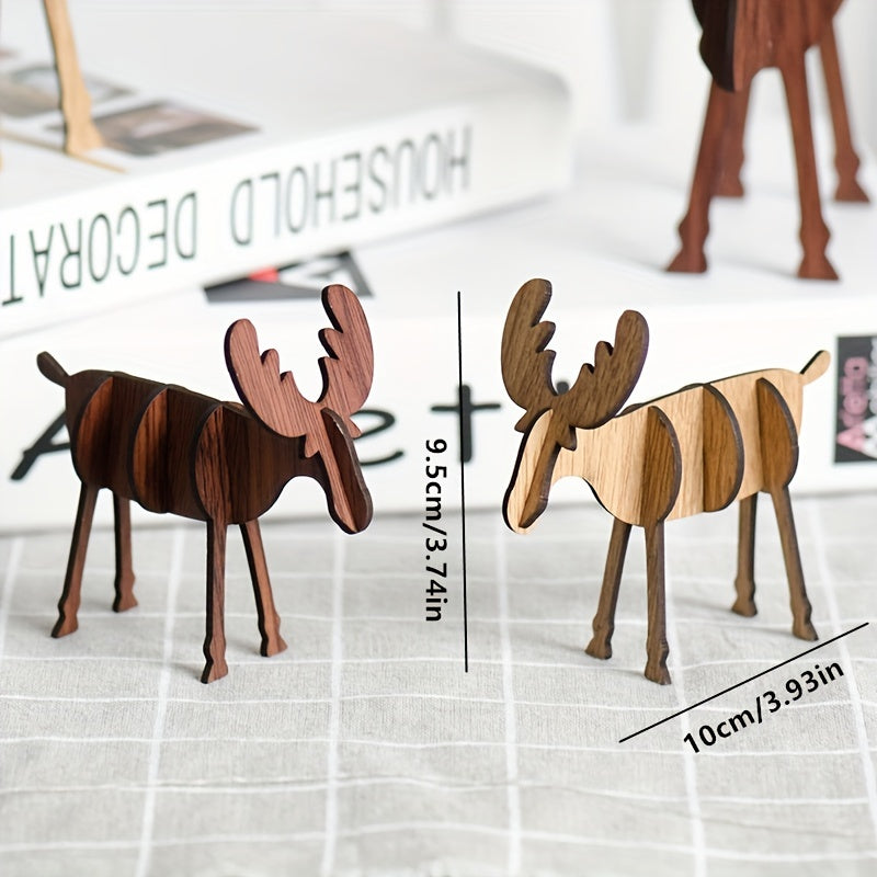 Elk living room desktop decoration for Christmas, simple modern wooden mini deer ornaments for holiday decor and party decorations.