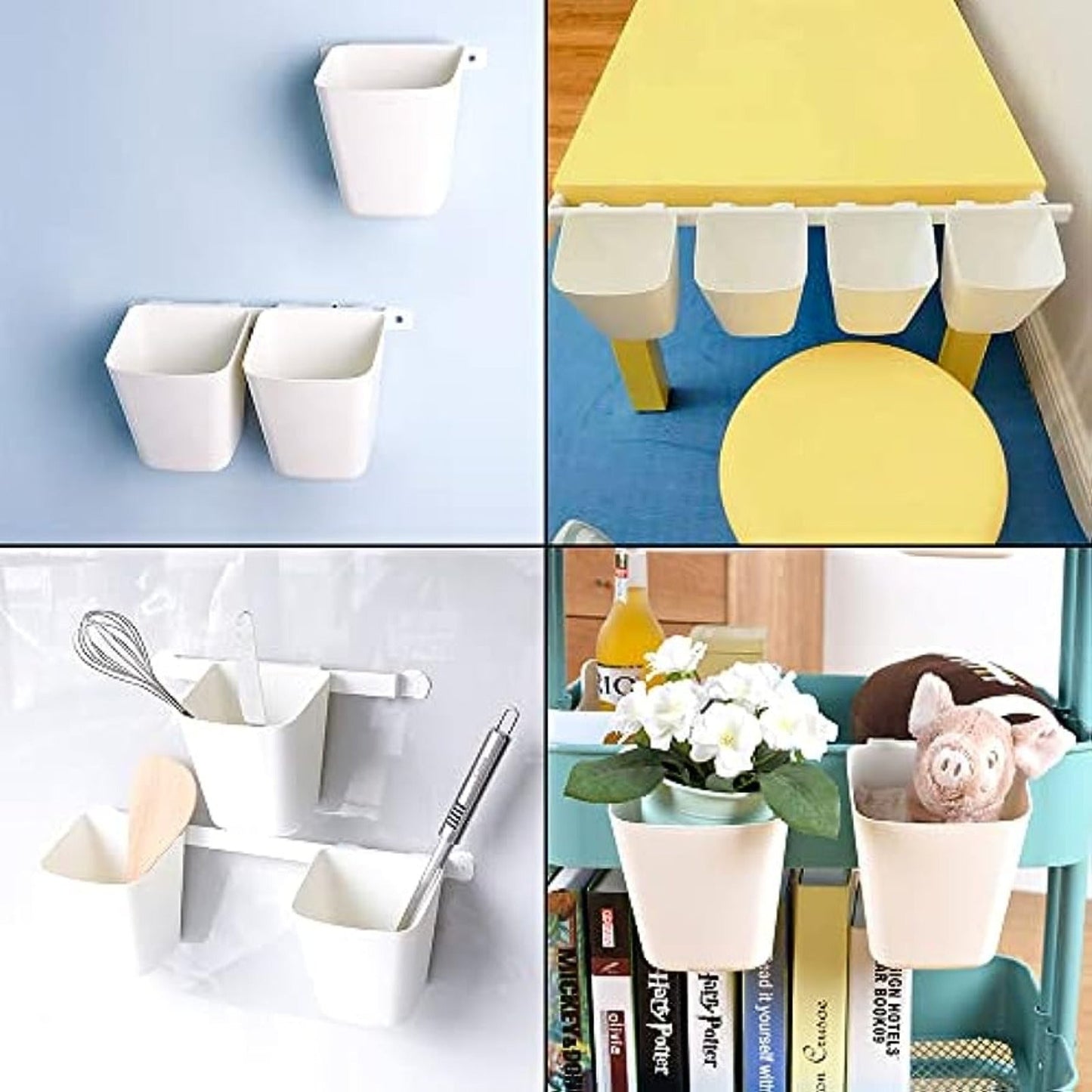 Hanging cup holder, storage basket, and rolling cart accessories set includes 5 pieces for organizing your home kitchen supplies.