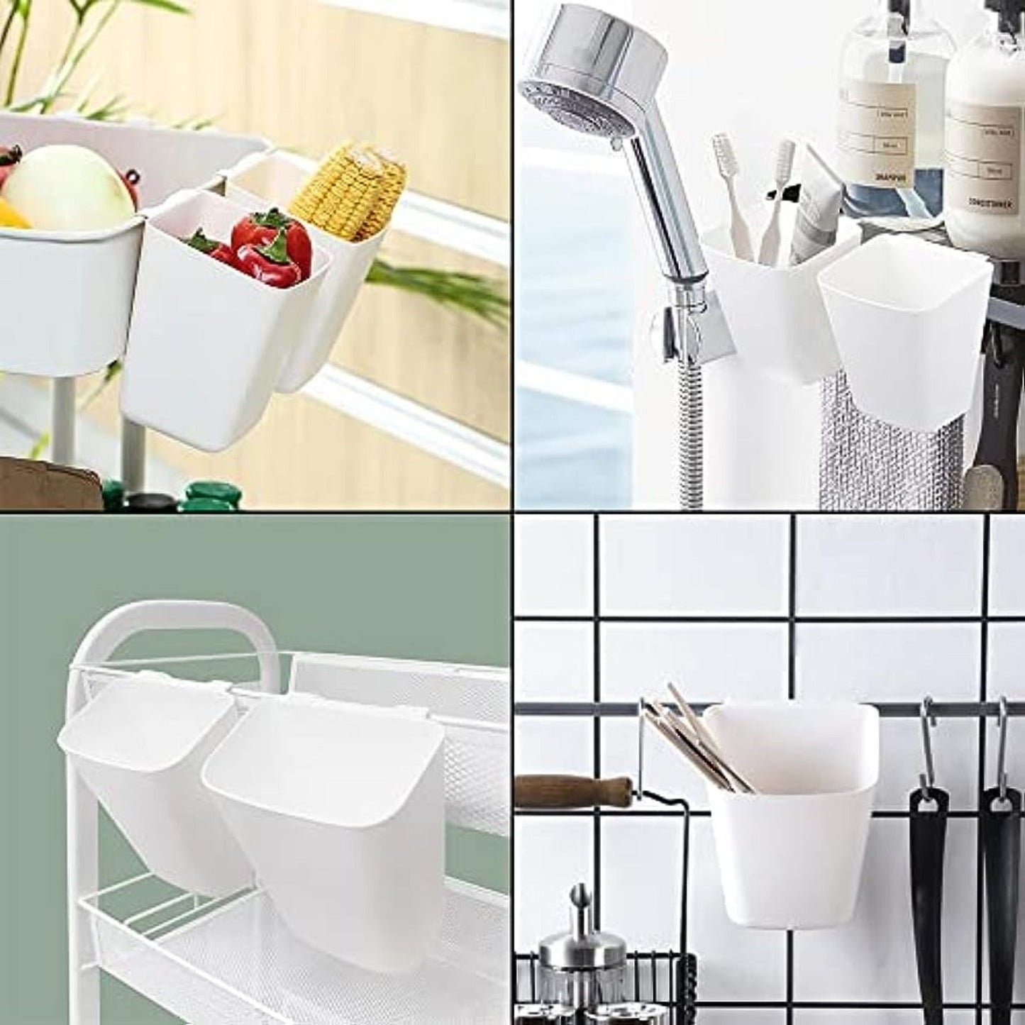 Hanging cup holder, storage basket, and rolling cart accessories set includes 5 pieces for organizing your home kitchen supplies.