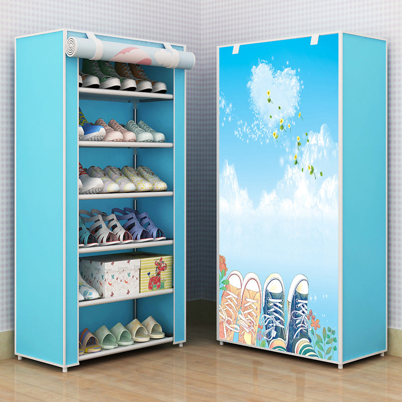 Basic F-style shoe rack with dust-proof cabinet for storage, multi-layered design for small spaces, ideal for dormitory entrance.