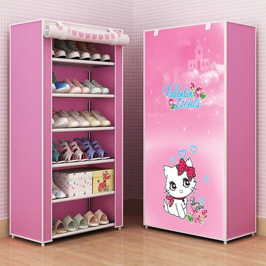 Basic F-style shoe rack with dust-proof cabinet for storage, multi-layered design for small spaces, ideal for dormitory entrance.