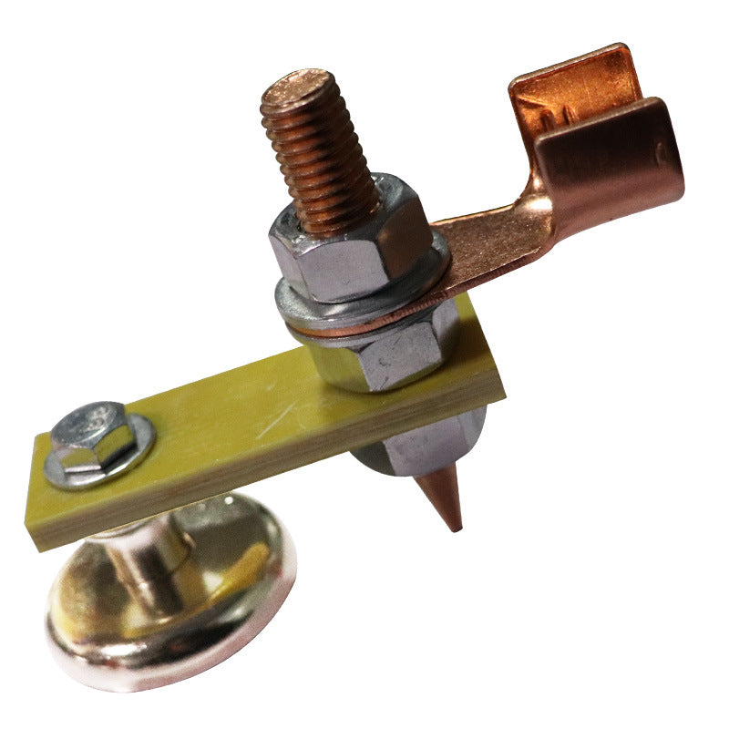 QvamillT Heavy-Duty Magnetic Welding Ground Clamp, Dual Head Design with Copper Tail, 3kg Pull Capacity, Green Insulation Wild Disk, Ideal for Sheet Metal Work.