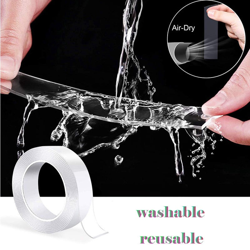 1 piece of washable and reusable transparent double sided adhesive tape for kitchen and bathroom supplies.