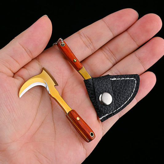 Mini sickle bag set keychain for men, includes 1 mini portable knife and sickle knife set for everyday carry, box cutter, and pack opener.