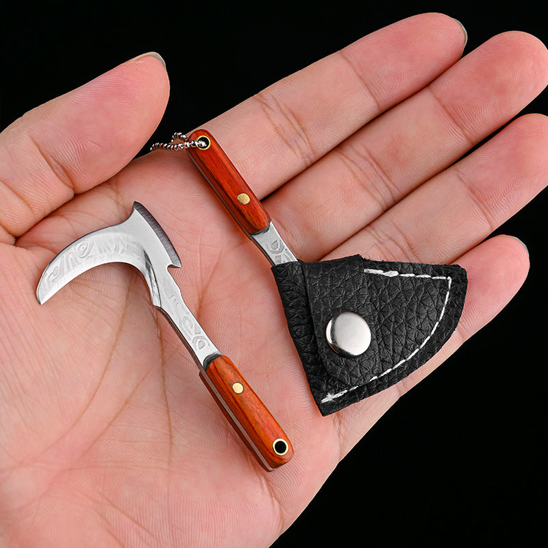 Mini sickle bag set keychain for men, includes 1 mini portable knife and sickle knife set for everyday carry, box cutter, and pack opener.