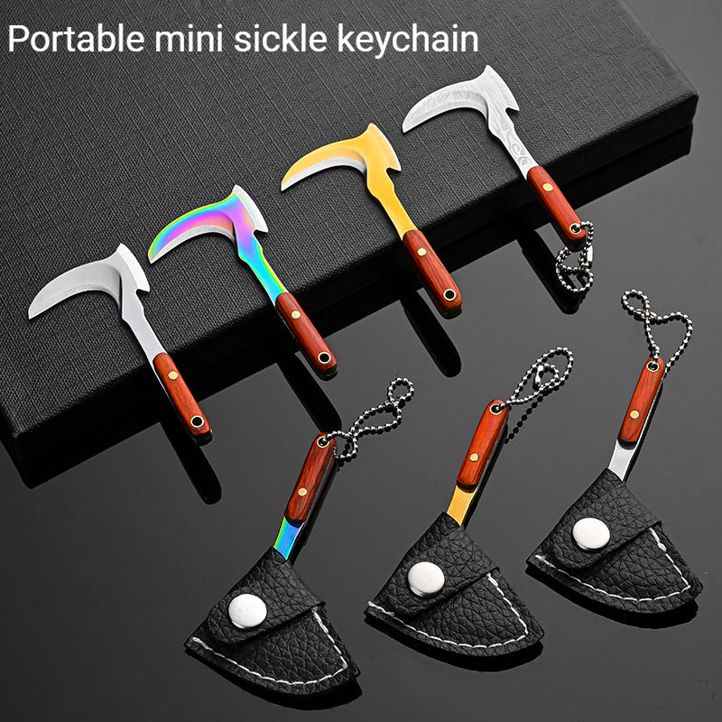 Mini sickle bag set keychain for men, includes 1 mini portable knife and sickle knife set for everyday carry, box cutter, and pack opener.