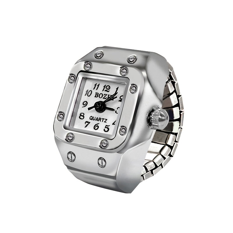 Men's Quartz Watch Ring Watch with Rectangular Digit Dial, Artificial Jewelry Gift.