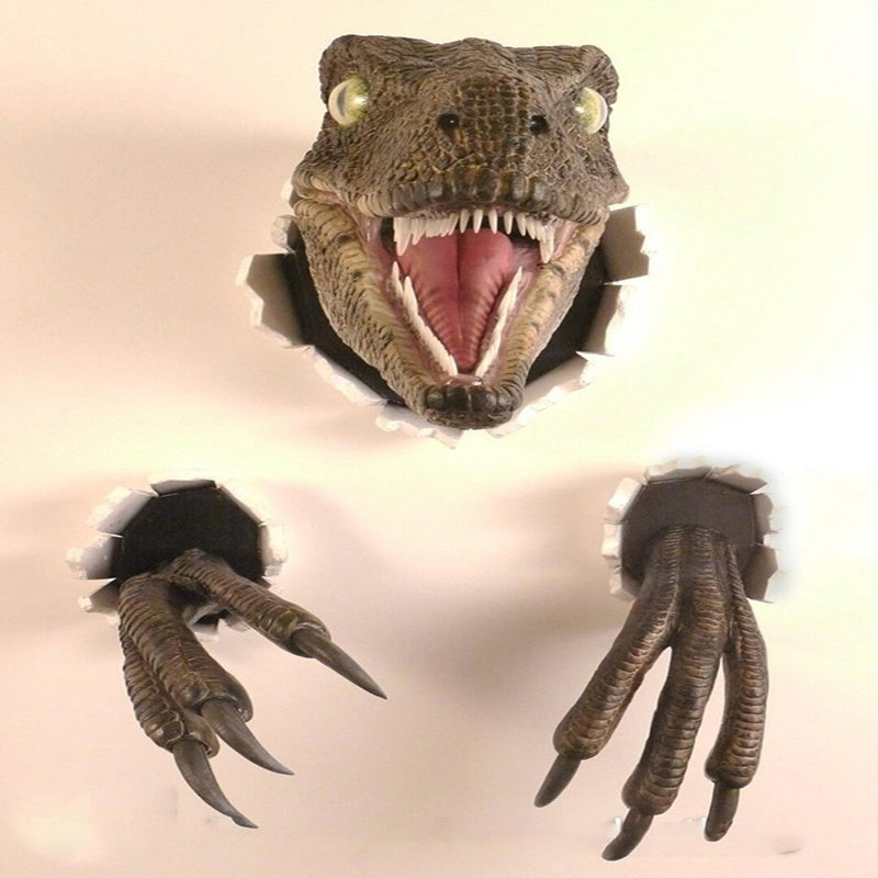 Resin Dinosaur Ornaments Set of Three, Velociraptor Design, Perfect for Wall Decor and Adding Atmosphere