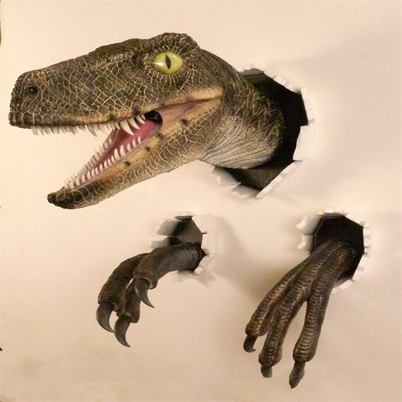 Resin Dinosaur Ornaments Set of Three, Velociraptor Design, Perfect for Wall Decor and Adding Atmosphere