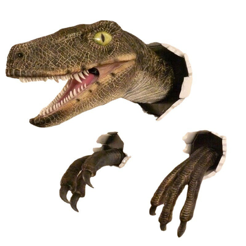 Resin Dinosaur Ornaments Set of Three, Velociraptor Design, Perfect for Wall Decor and Adding Atmosphere