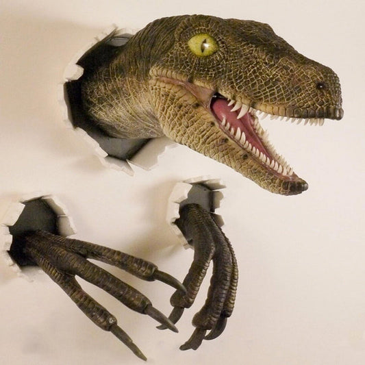 Resin Dinosaur Ornaments Set of Three, Velociraptor Design, Perfect for Wall Decor and Adding Atmosphere