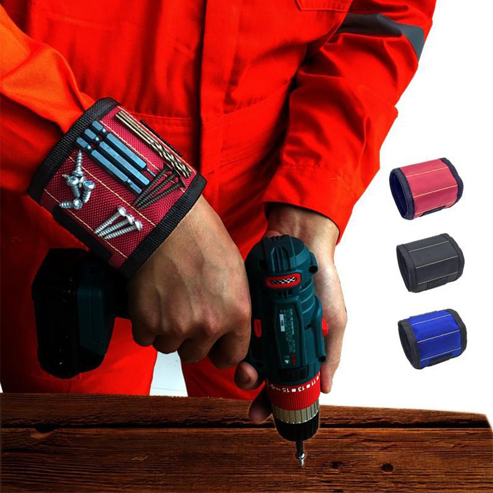 Magnetic tool wristband with strong magnetic nail suction.