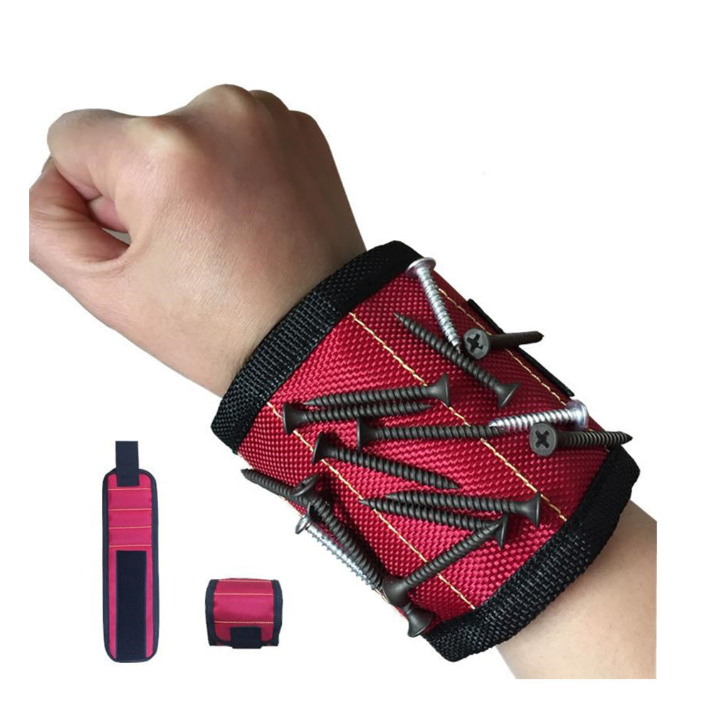 Magnetic tool wristband with strong magnetic nail suction.