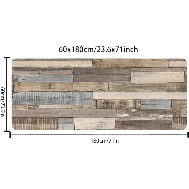 Retro wood pattern anti-slip kitchen rug with anti-fatigue properties. Absorbent, anti-stain floor mat for comfort while standing. Suitable for living room, bedroom, bathroom, kitchen, laundry, and office areas. Can be used as a home decor item.