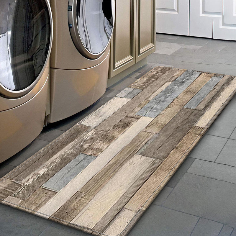 Retro wood pattern anti-slip kitchen rug with anti-fatigue properties. Absorbent, anti-stain floor mat for comfort while standing. Suitable for living room, bedroom, bathroom, kitchen, laundry, and office areas. Can be used as a home decor item.