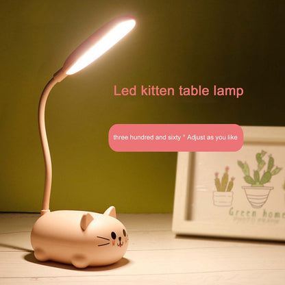 Adjustable Cartoon Cat LED Night Light in Pink/Green/Blue/White, USB Rechargeable with Flexible Neck for Easy Positioning. Eye-Caring Desk Lamp for Youngsters. Cute Smiling Cat Design.