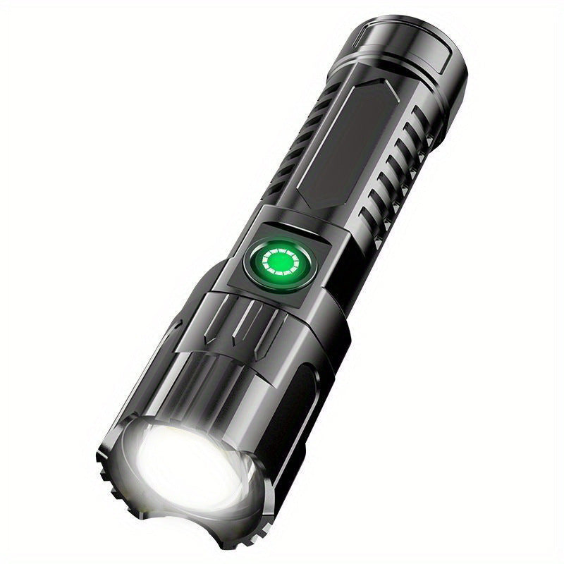 1pc USB-rechargeable handheld flashlight with wide zoom beam for outdoor, exploration, and work lighting.