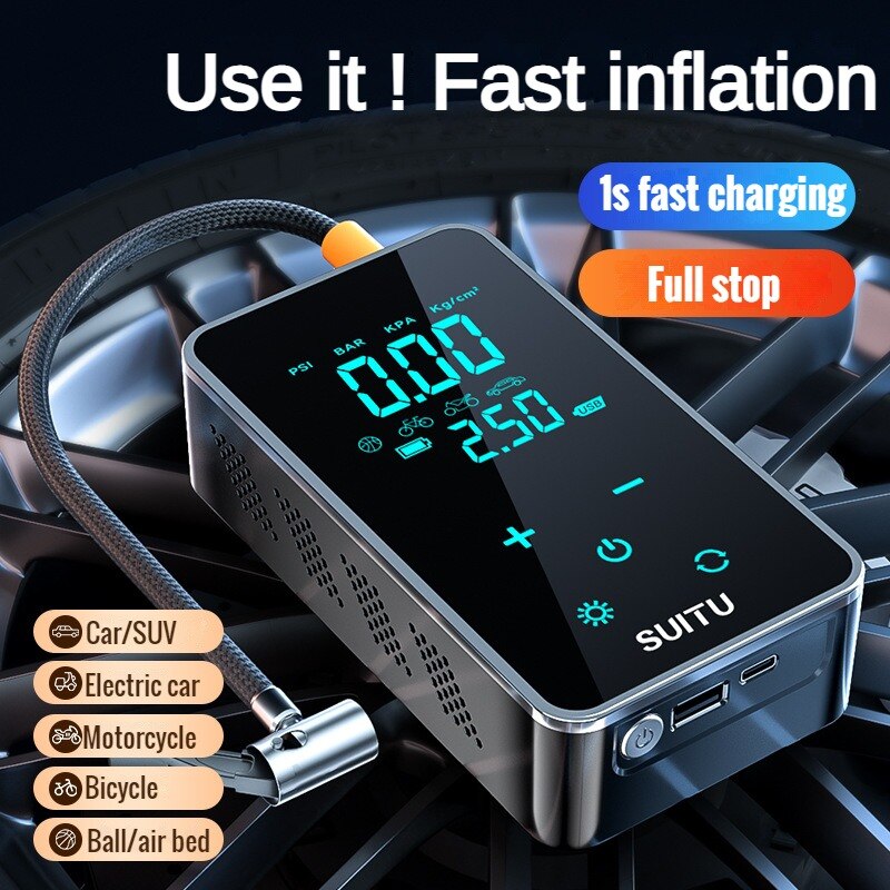 Car Electric Air Pump with Digital Touch Air Compressor, suitable for Car and Motorcycle inflation.