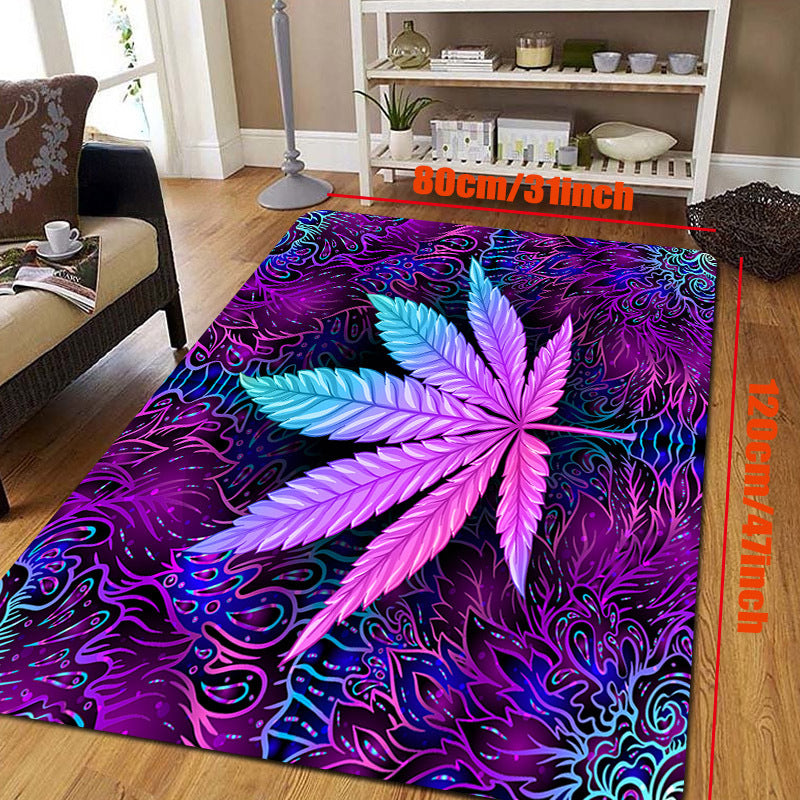 Purple background with leaf print living room carpet floor mat, featuring a flower leaf print design. Perfect for use as a carpet under the sofa or coffee table, creating a soft area in the home. Ideal for gothic bedroom decor, Halloween room decor, or