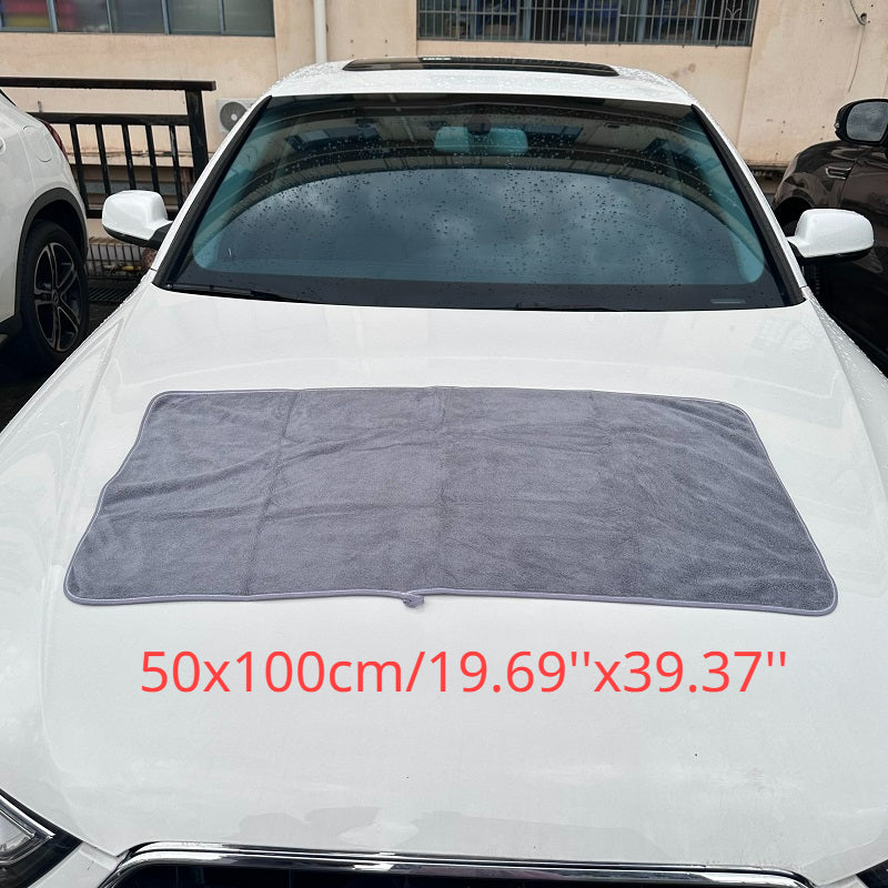 Soft car wash towel for drying cars, extra large size in gray for car detailing.