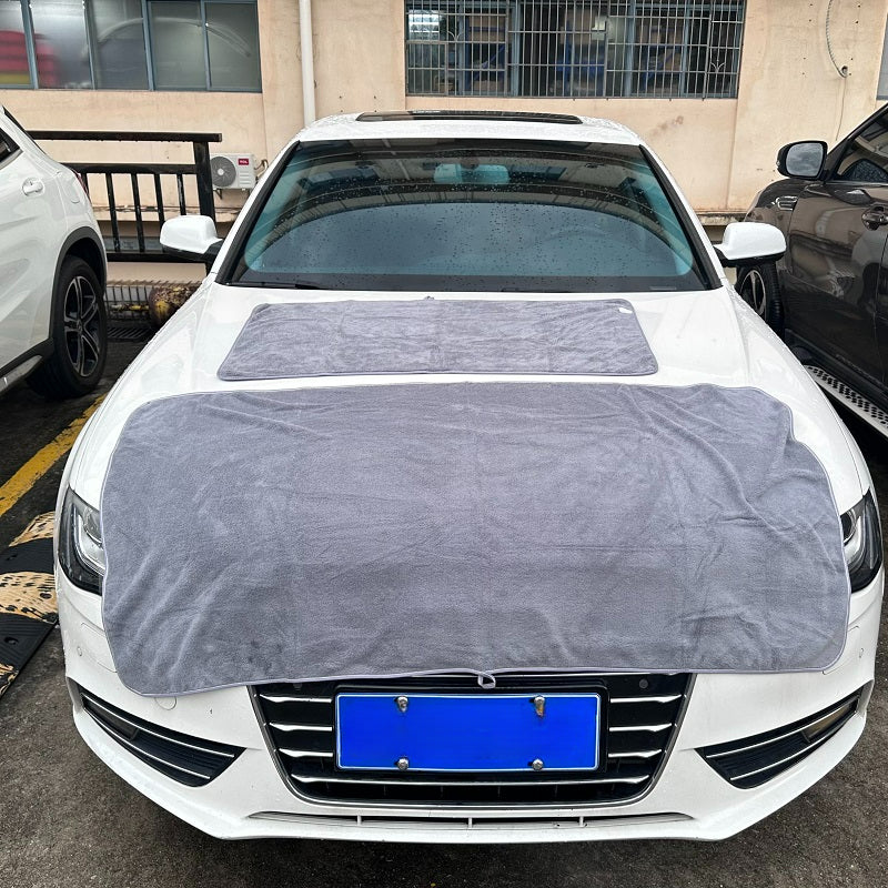 Soft car wash towel for drying cars, extra large size in gray for car detailing.