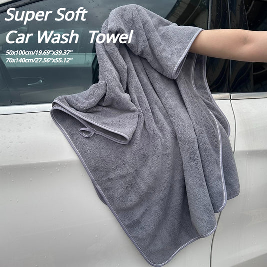 Soft car wash towel for drying cars, extra large size in gray for car detailing.