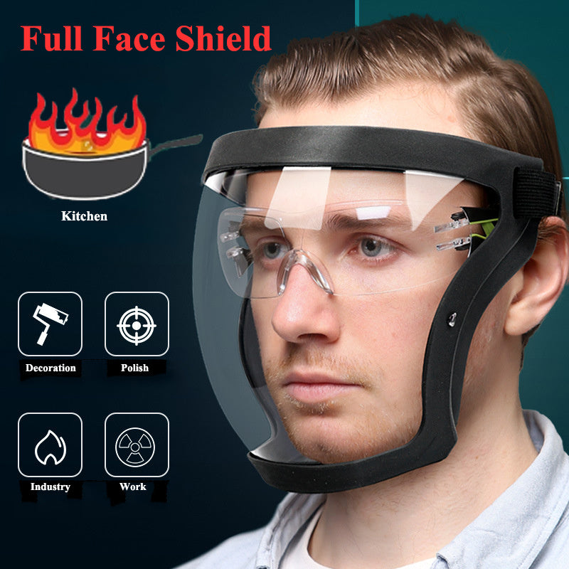 Durable, transparent face mask for outdoor, kitchen, and security use.