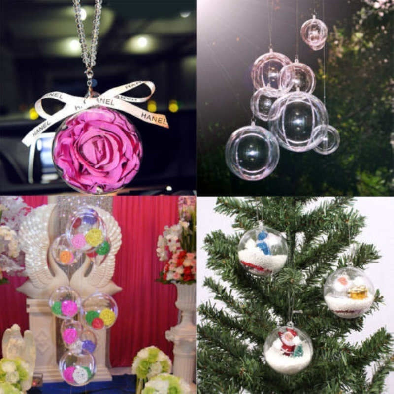 10 Clear plastic round ball Christmas tree decorations for party, wedding, and home decor.