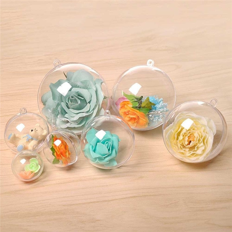 10 Clear plastic round ball Christmas tree decorations for party, wedding, and home decor.