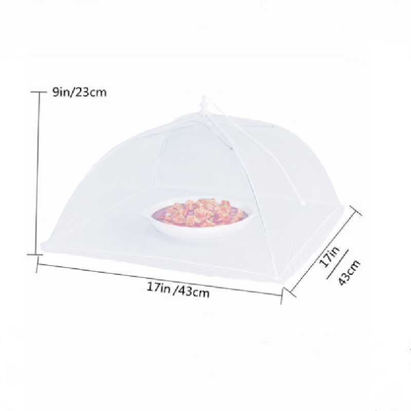 The 1pc Pop-Up Mesh Food Cover Tent is a versatile outdoor dining solution that measures 43.18x43.18 cm. Made of white alloy steel, this foldable and reusable tent comes with a convenient black drawstring bag. It is ideal for picnics, parties, and more.