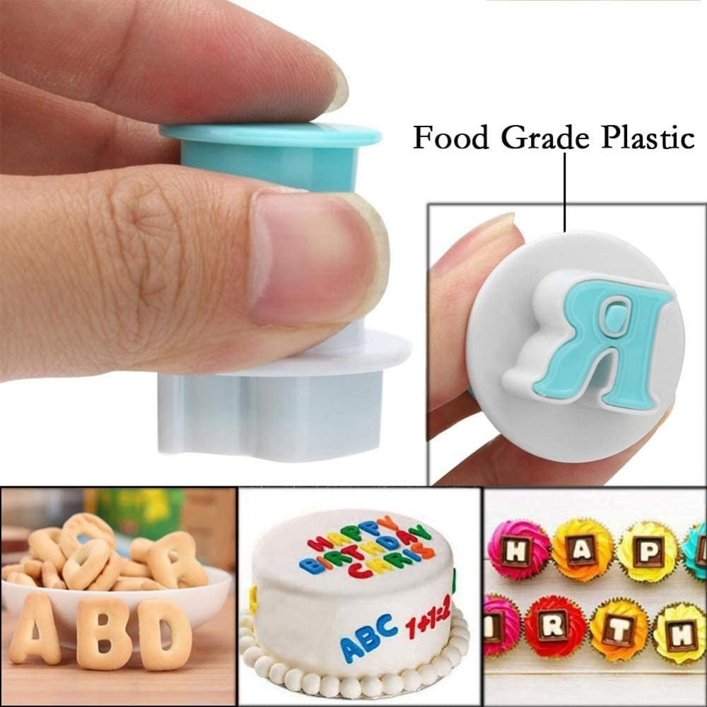 Baking Mold Set with DIY Alphabet Fondant Cookie Cutter Plunger, Embosser, and Decorating Tool for Cake and Pastry