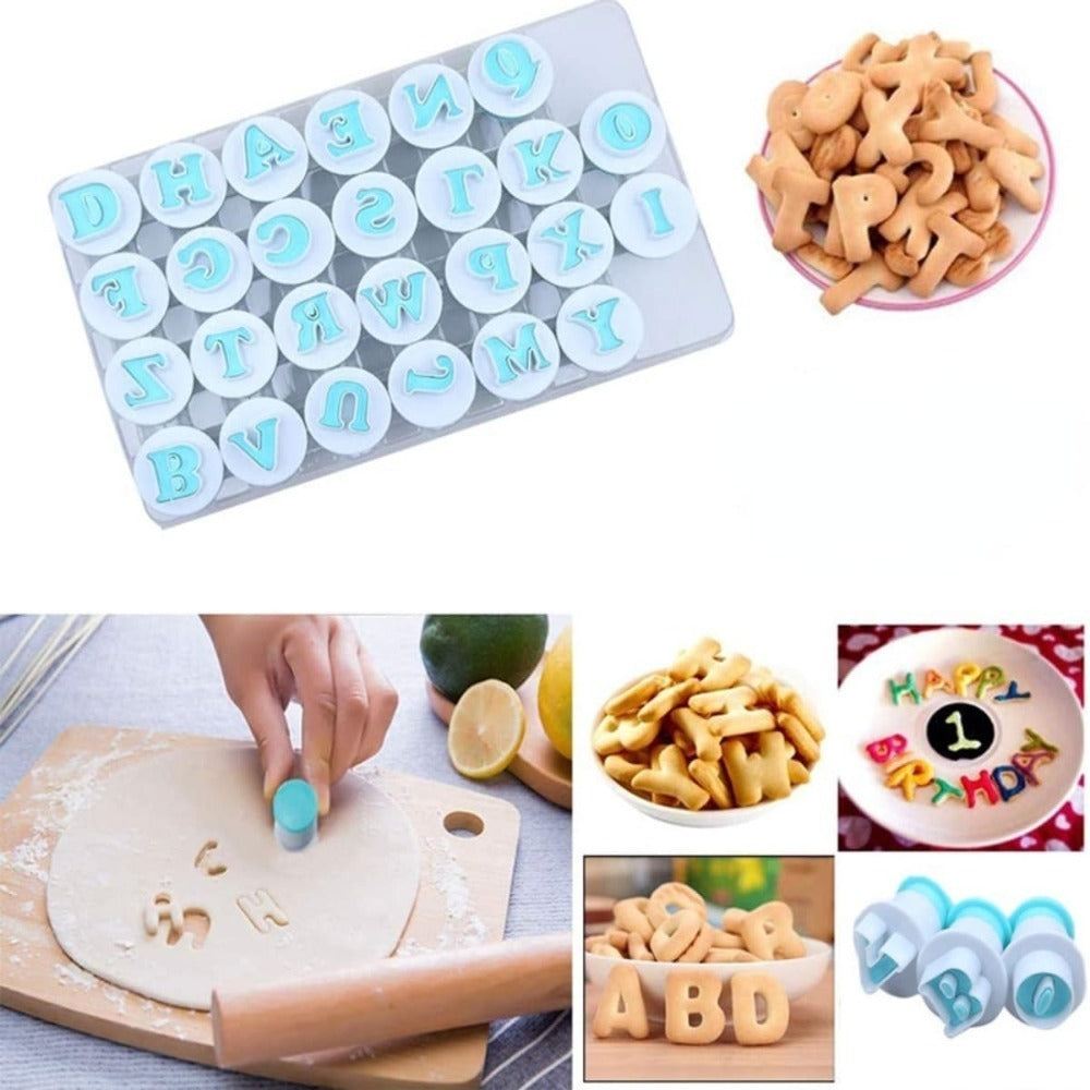 Baking Mold Set with DIY Alphabet Fondant Cookie Cutter Plunger, Embosser, and Decorating Tool for Cake and Pastry