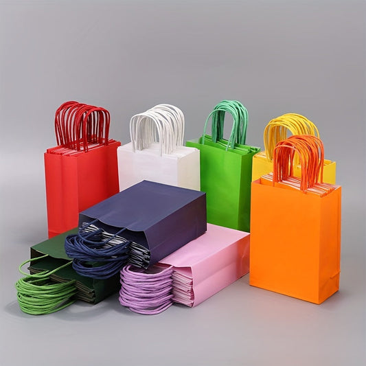 Set of 10 Colored Kraft Paper Bags for Take-out Packaging. These hand-held paper bags are perfect for carrying gifts, candy or groceries in a rainbow of colors. Ideal for household supplies.