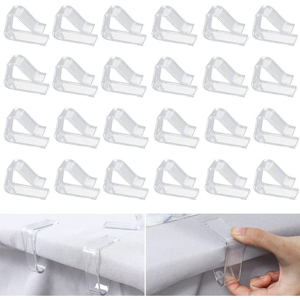 These transparent tablecloth clips come in a pack of 8 and are perfect for securing your tablecloth in place for indoor and outdoor events. Made from white polypropylene (PP), these clips are hand wash only. Great for meetings and parties.