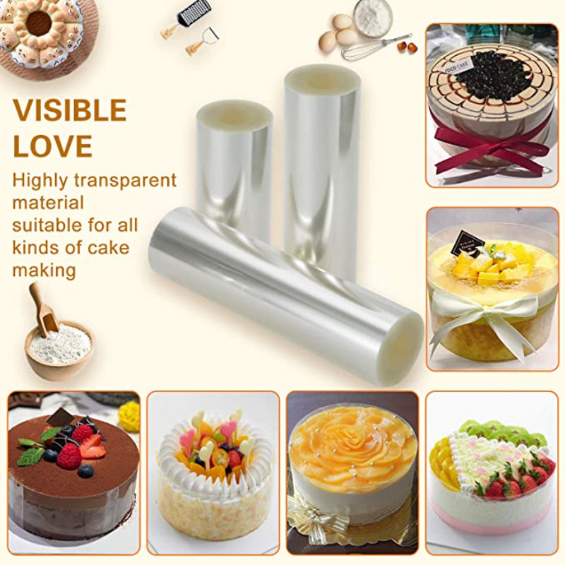 Transparent film cake collar, ideal for creating roll cakes and other desserts. This baking accessory is a must-have for any kitchen, perfect for mousse, chocolate, and pastry creations. Get yours today and elevate your baking experience!