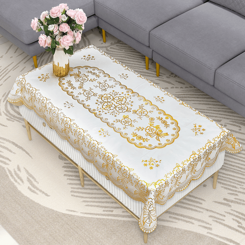 1pc European-style upscale bronzing polyester tablecloth, waterproof and oil-proof, suitable for picnic or holiday parties, home decoration.