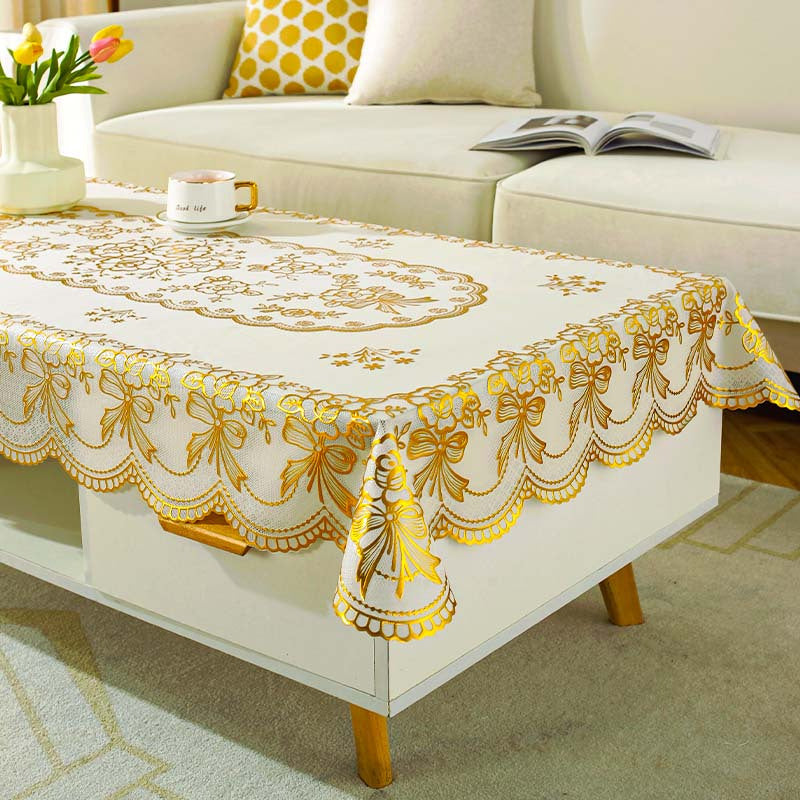 1pc European-style upscale bronzing polyester tablecloth, waterproof and oil-proof, suitable for picnic or holiday parties, home decoration.