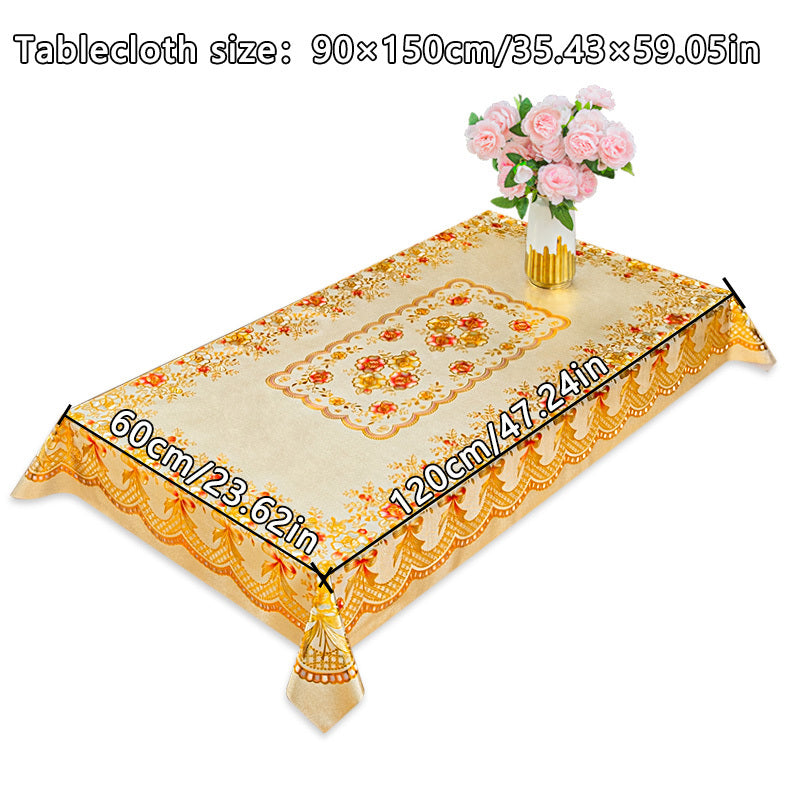 1pc European-style upscale bronzing polyester tablecloth, waterproof and oil-proof, suitable for picnic or holiday parties, home decoration.