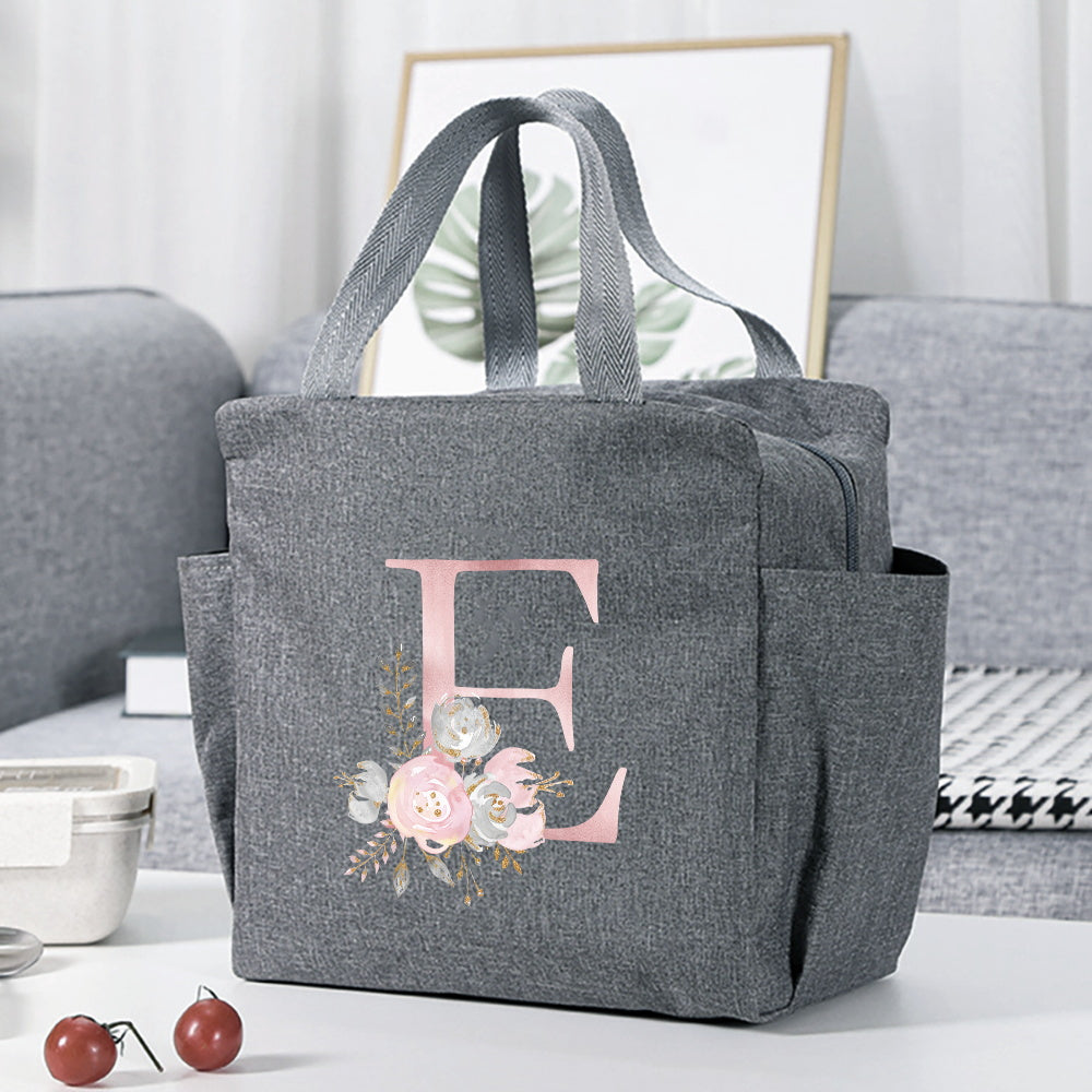 Thermal Lunch Bag for Women's Day: Insulated Flower Letter Print Cooler Bag, Portable Travel Picnic Bag for Office or School Gift.