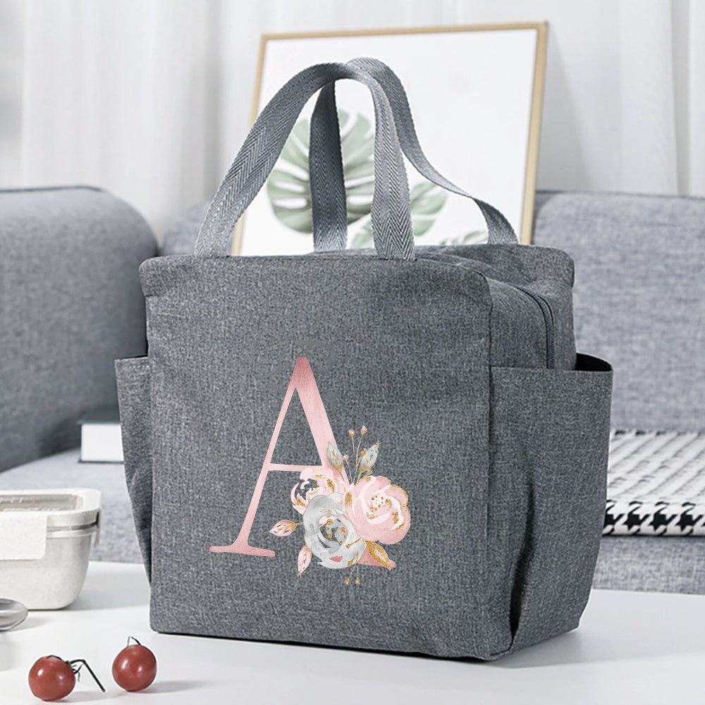 Thermal Lunch Bag for Women's Day: Insulated Flower Letter Print Cooler Bag, Portable Travel Picnic Bag for Office or School Gift.