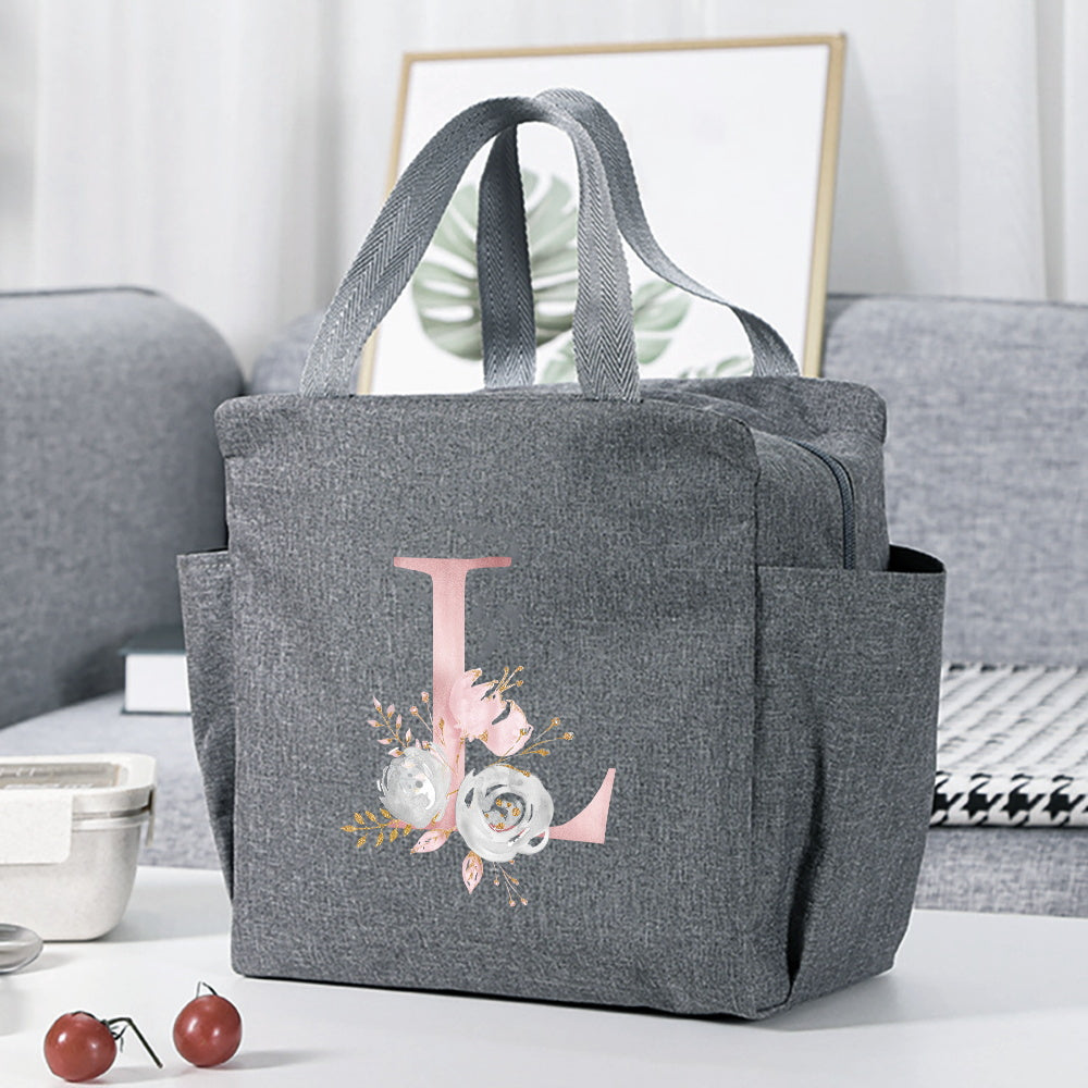 Thermal Lunch Bag for Women's Day: Insulated Flower Letter Print Cooler Bag, Portable Travel Picnic Bag for Office or School Gift.