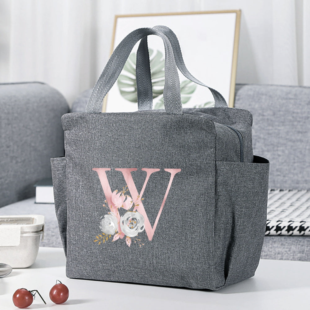 Thermal Lunch Bag for Women's Day: Insulated Flower Letter Print Cooler Bag, Portable Travel Picnic Bag for Office or School Gift.