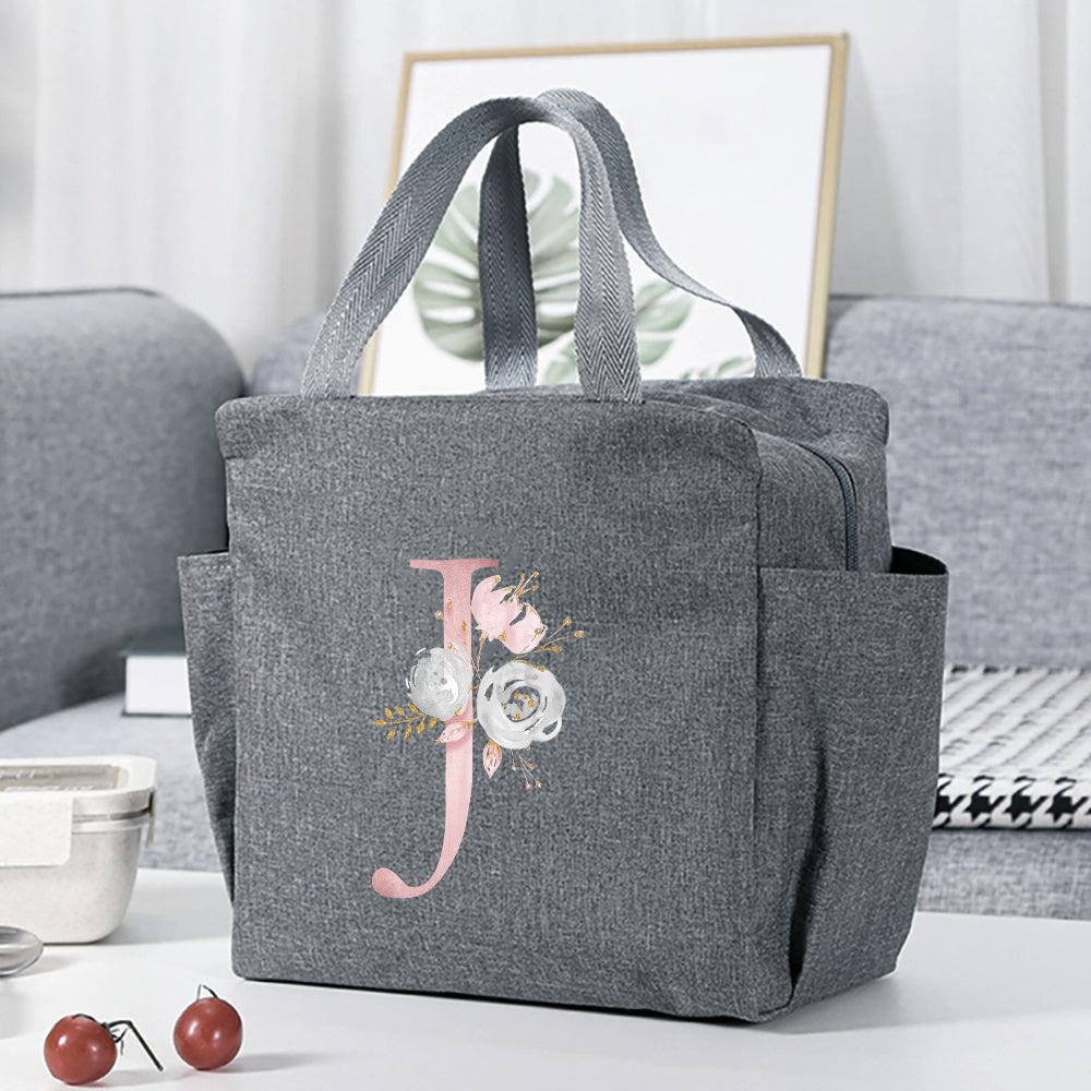 Thermal Lunch Bag for Women's Day: Insulated Flower Letter Print Cooler Bag, Portable Travel Picnic Bag for Office or School Gift.